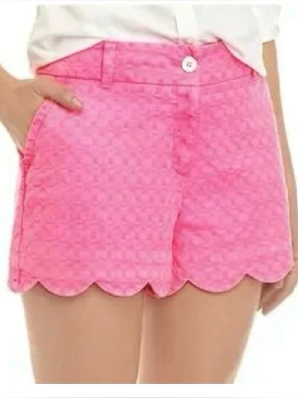 Crown & Ivy Shelby Scalloped Hem Shorts Coral Pink Jacquard Womens 12